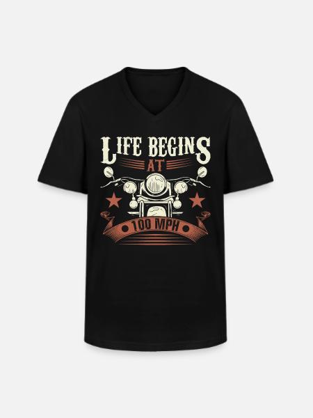 Life Begins At 100 MPH - Men's V-Neck T-Shirt - black