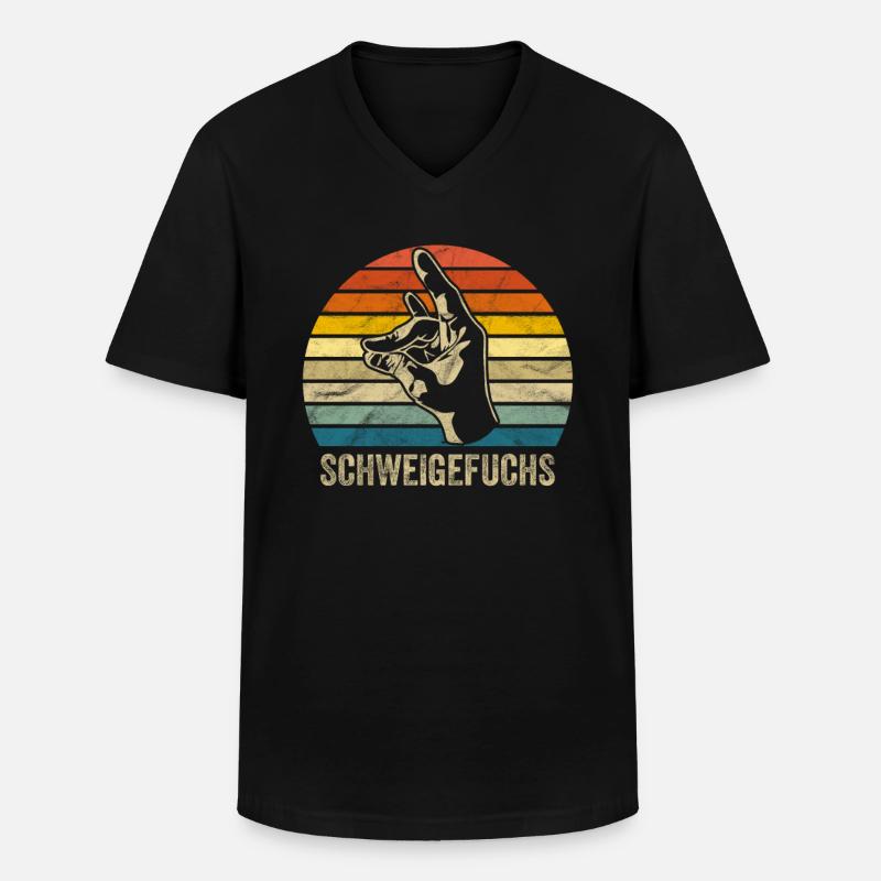 Schweigefuchs Flüsterfuchs Retro Motiv - Männer-T-Shirt mit V-Ausschnitt - Schwarz