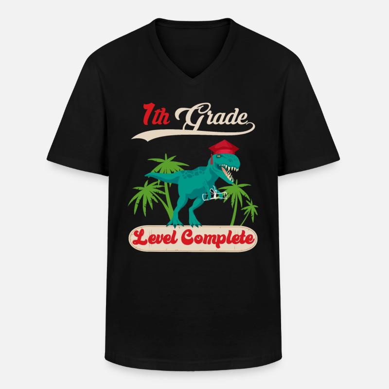 1. Klasse Level Vollständiger Dinosaurier / 1. Klasse - Männer-T-Shirt mit V-Ausschnitt - Schwarz
