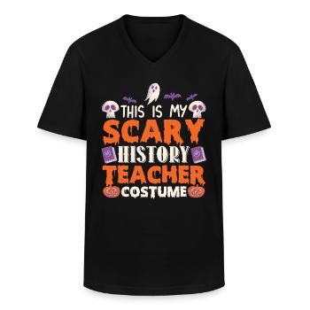 This is My Scary History Teacher Costume Funny - Men's V-Neck T-Shirt - black - Front - AI Model Male 178 dark (178cm)