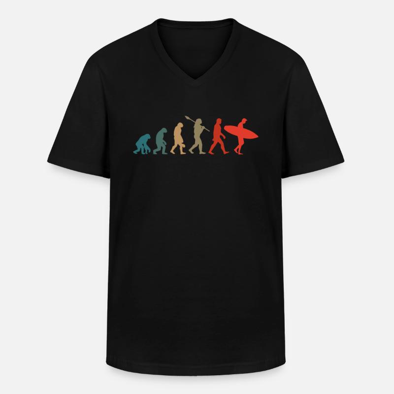 Surfer Evolution - Männer-T-Shirt mit V-Ausschnitt - Schwarz
