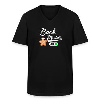 Back Modus AN Backen Weihnachten Bäckerin Geschenk - Männer-T-Shirt mit V-Ausschnitt - Schwarz - Vorne - AI Model Male 178 dark (178cm)