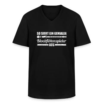 Blockflöte Blasinstrument Klarinette Instrument - Männer-T-Shirt mit V-Ausschnitt - Schwarz - Vorne - AI Model Male 178 dark (178cm)