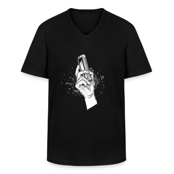 Harmonica Blues Mouth Organ Instrument acoustique - T-shirt col V Homme - noir - Devant - AI Model Male 178 dark (178cm)