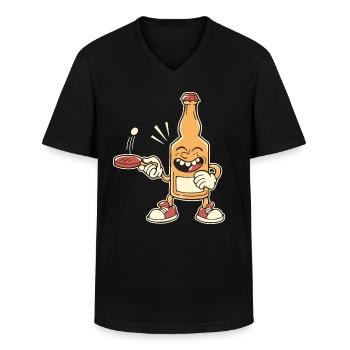 Tischtennis und Bier Bierflasche spielt - Männer-T-Shirt mit V-Ausschnitt - Schwarz - Vorne - AI Model Male 178 dark (178cm)