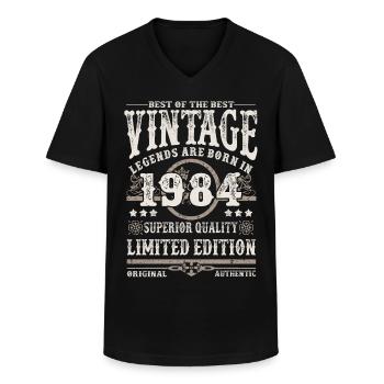 Legends are born in 1984 - Men's V-Neck T-Shirt - black - Front - AI Model Male 178 dark (178cm)