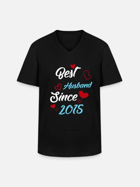 Best Husband Since 2015 Wedding - Men's V-Neck T-Shirt - black