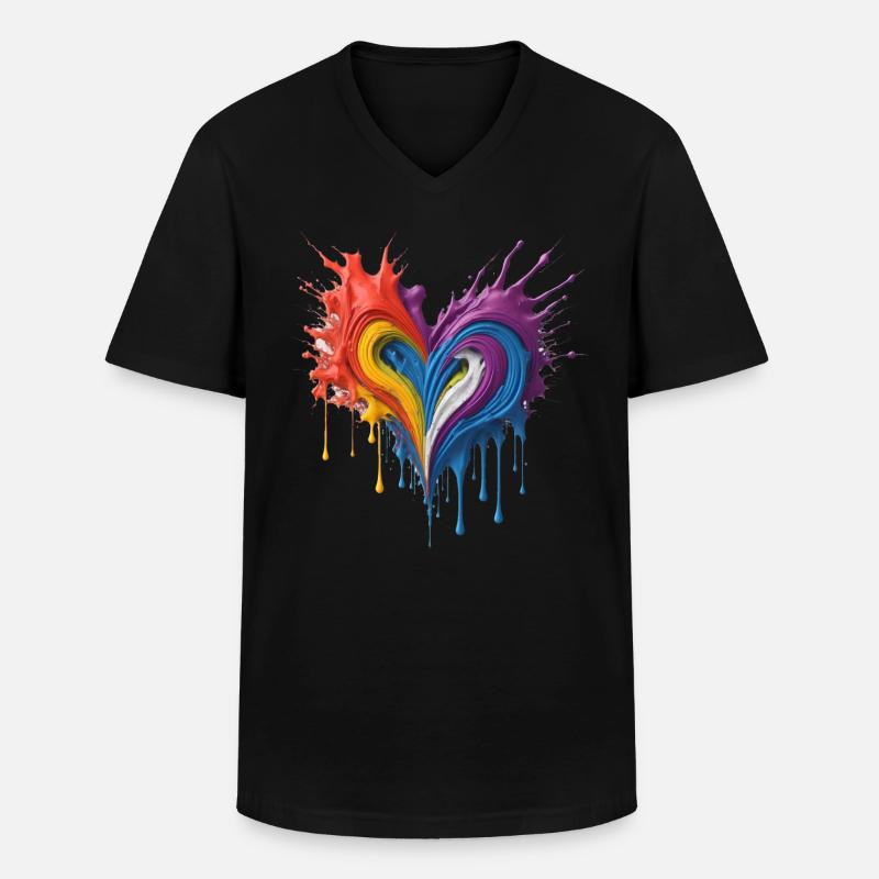 Sensation Bunt Herz 3D - Männer-T-Shirt mit V-Ausschnitt - Schwarz
