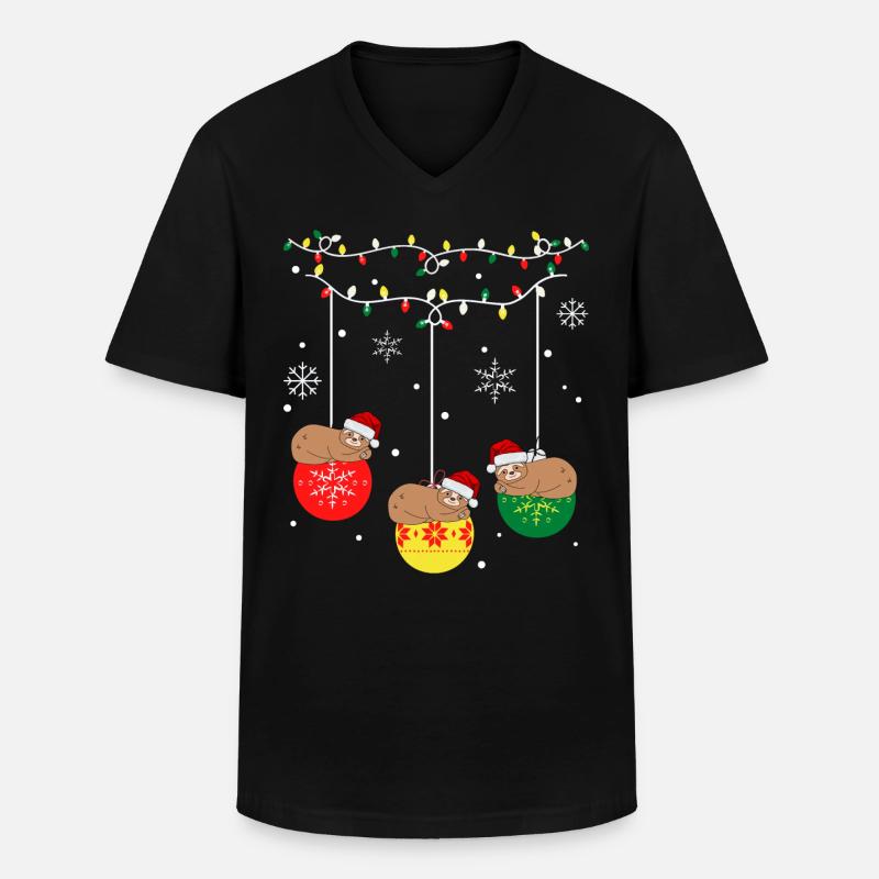 Weihnachtsfaultier - Männer-T-Shirt mit V-Ausschnitt - Schwarz