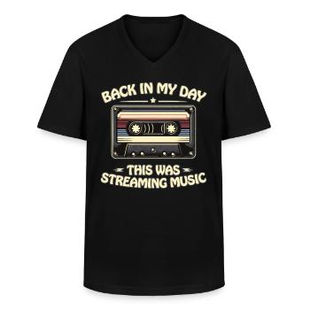 Retro 80s 90s Cassette Back In My Day Nostalgia - Men's V-Neck T-Shirt - black - Front - AI Model Male 178 dark (178cm)