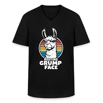 Ruhendes Mürrisches Gesicht Lama Lustiger Retro Regenbogen - Männer-T-Shirt mit V-Ausschnitt - Schwarz - Vorne - AI Model Male 178 dark (178cm)
