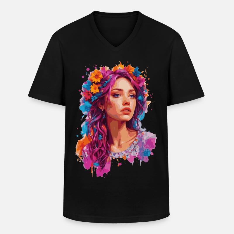 Mädchen mit Blumen 🌸 - Männer-T-Shirt mit V-Ausschnitt - Schwarz