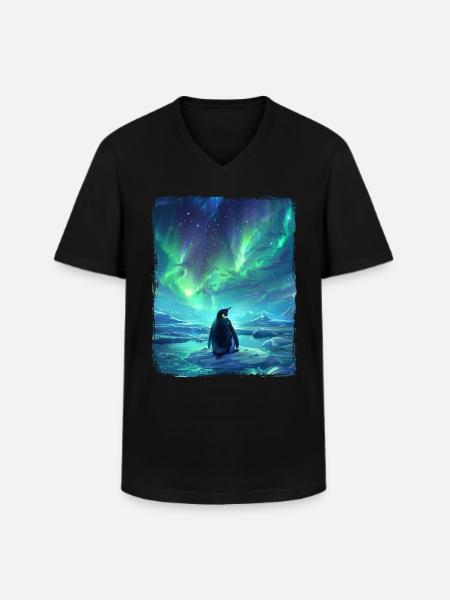 Revontulieläin Aurora Borealis pingviini - Klassinen miesten t-paita v-pääntiellä - musta