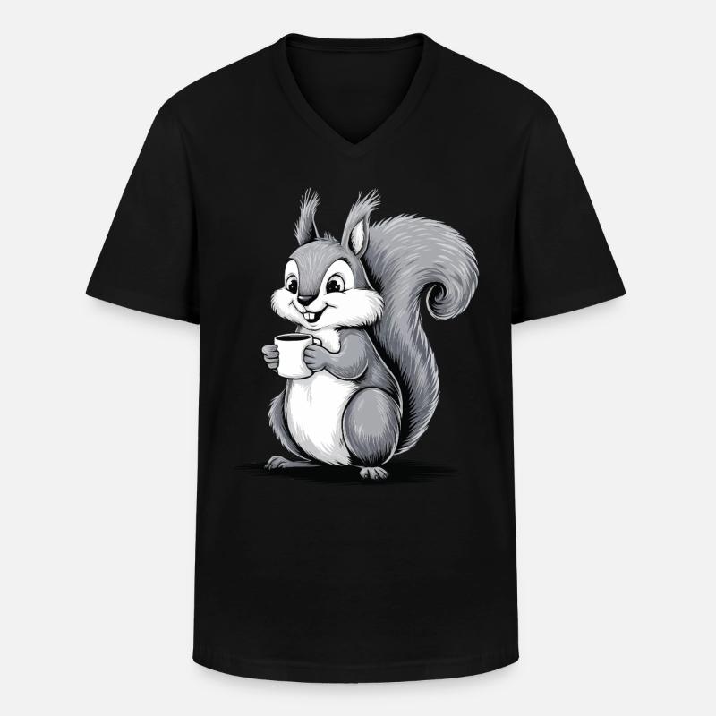 Eichhörnchen Eichhörnchen Kaffee trinken Koffein - Männer-T-Shirt mit V-Ausschnitt - Schwarz