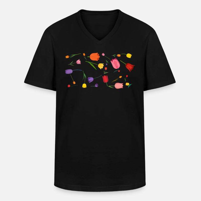 Blumen - Männer-T-Shirt mit V-Ausschnitt - Schwarz