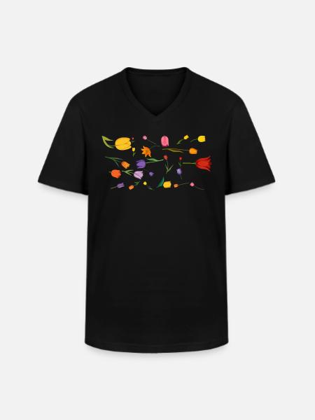 Flowers Tulips Spring - Men's V-Neck T-Shirt - black