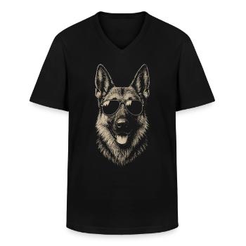 Deutscher Schäferhund Sonnenbrille Coole Illustration - Männer-T-Shirt mit V-Ausschnitt - Schwarz - Vorne - AI Model Male 178 dark (178cm)