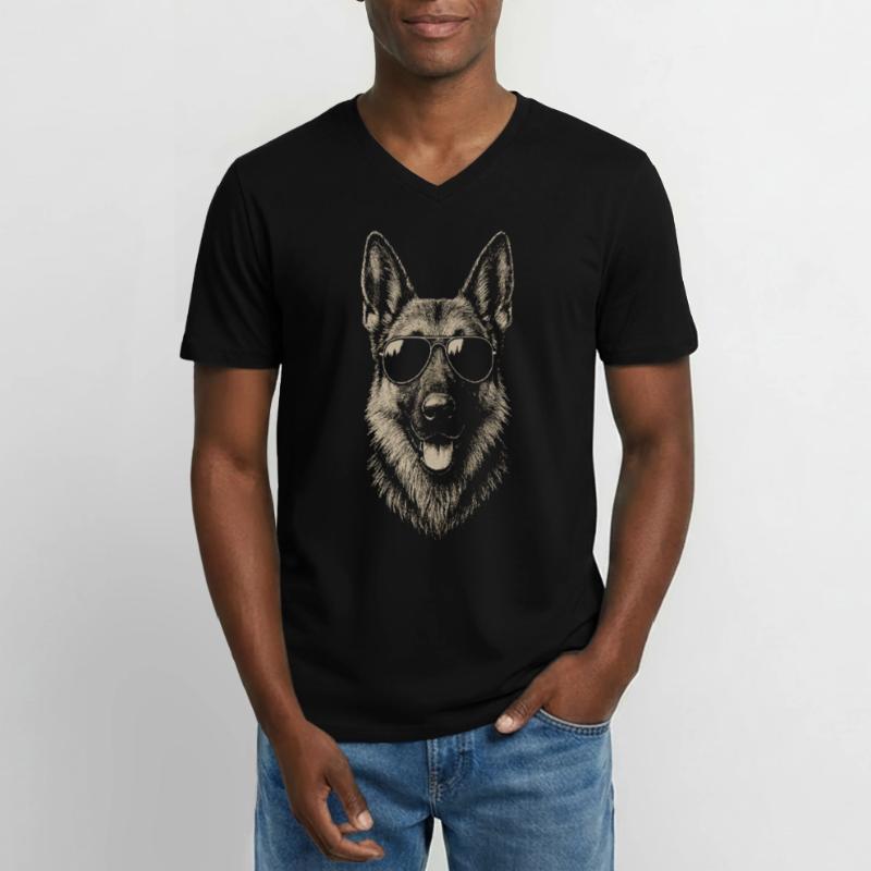 Deutscher Schäferhund Sonnenbrille Coole Illustration Männer-T-Shirt mit V-Ausschnitt