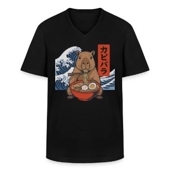 Capybara Ramen Schüssel Essstäbchen Japanische Welle - Männer-T-Shirt mit V-Ausschnitt - Schwarz - Vorne - AI Model Male 178 dark (178cm)