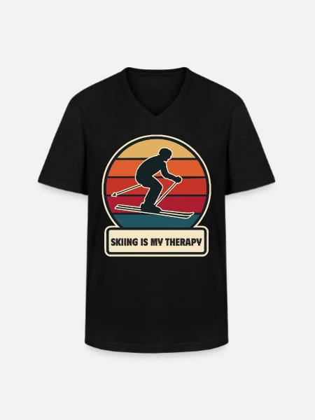 Skiing is my therapy - Men's V-Neck T-Shirt - black