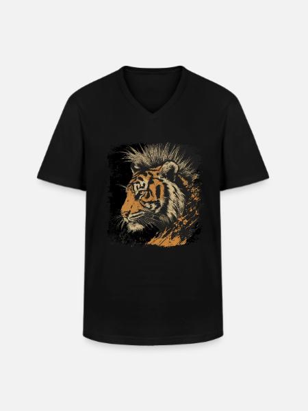 Tigerpunk - Men's V-Neck T-Shirt - black