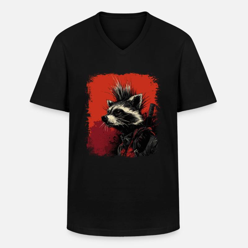 Waschbär Ninja Punk - Männer-T-Shirt mit V-Ausschnitt - Schwarz