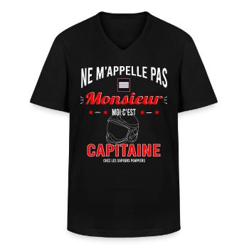 Sapeur pompier capitaine - T-shirt col V Homme - noir - Devant - AI Model Male 178 dark (178cm)