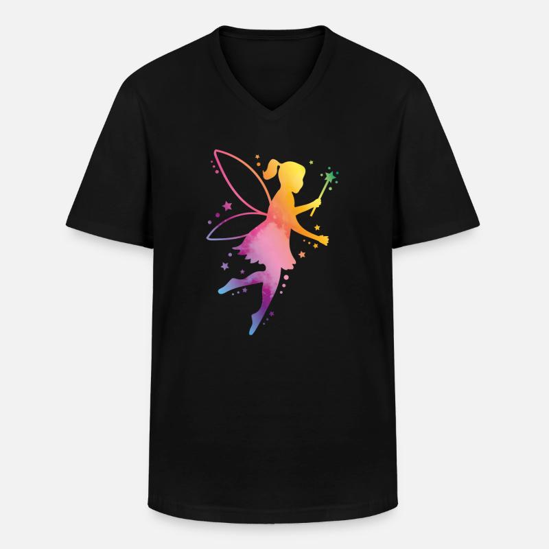fee elfe bunt silhouette - Männer-T-Shirt mit V-Ausschnitt - Schwarz
