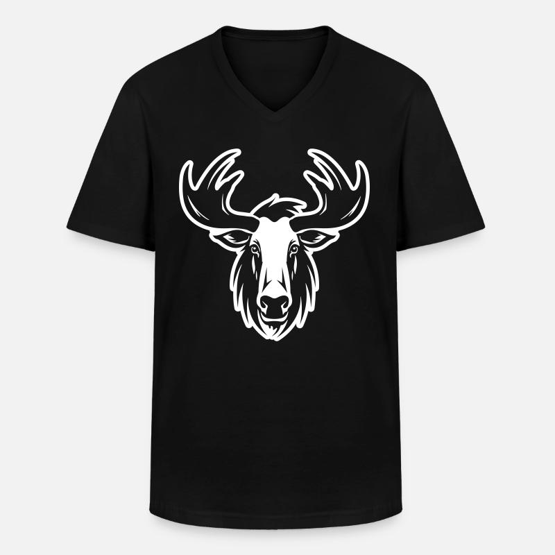 Elch Kopf - Männer-T-Shirt mit V-Ausschnitt - Schwarz