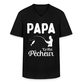 Cadeau Papa Pêcheur Roi de Pêche - T-shirt col V Homme - noir - Devant - AI Model Male 178 dark (178cm)