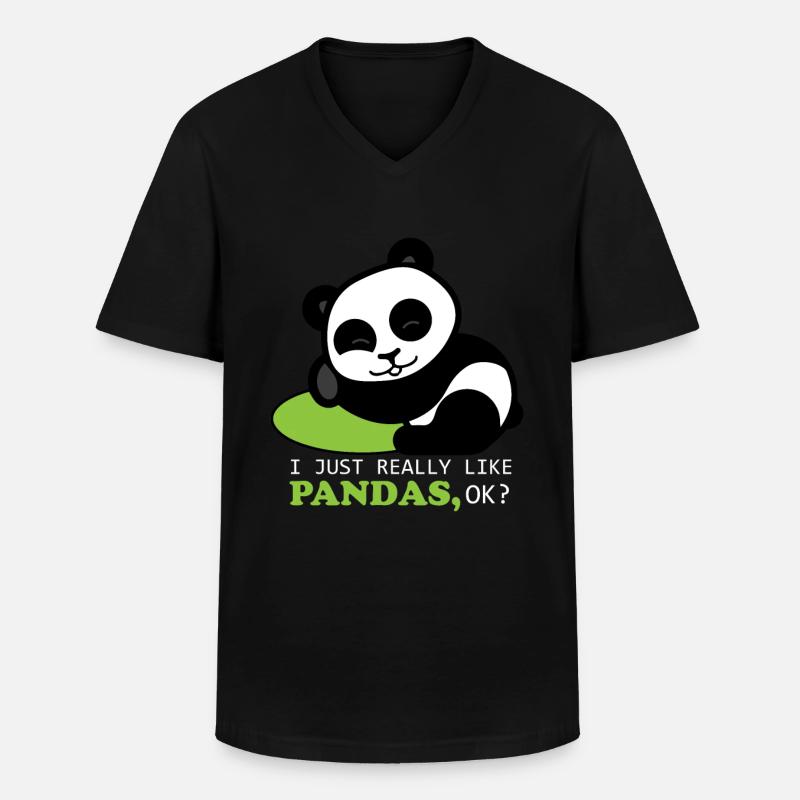 Panda - Männer-T-Shirt mit V-Ausschnitt - Schwarz