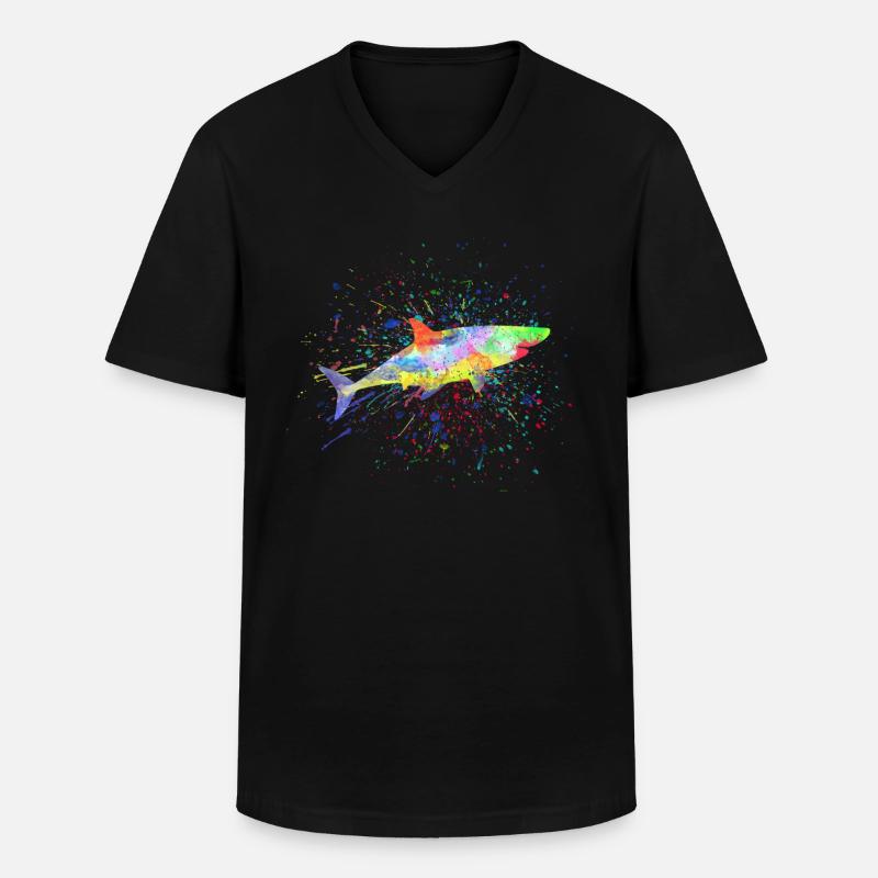 Bunter Hai - Männer-T-Shirt mit V-Ausschnitt - Schwarz