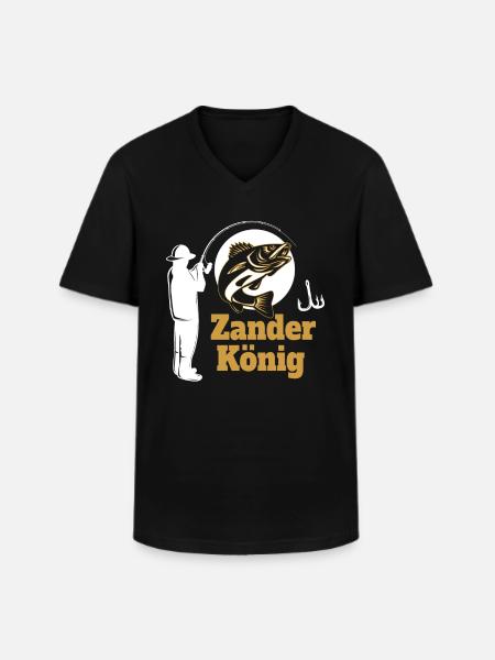 Angler Zander König - Männer-T-Shirt mit V-Ausschnitt - Schwarz