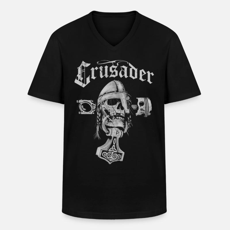 Crusader Wikinger Totenkopf - Männer-T-Shirt mit V-Ausschnitt - Schwarz