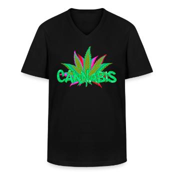 Cannabis Weed THC CBD Cultivation - Gift Idea - Men's V-Neck T-Shirt - black - Front - AI Model Male 178 dark (178cm)