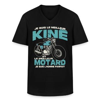Le meilleur kiné et le meilleur motard - T-shirt col V Homme - noir - Devant - AI Model Male 178 dark (178cm)