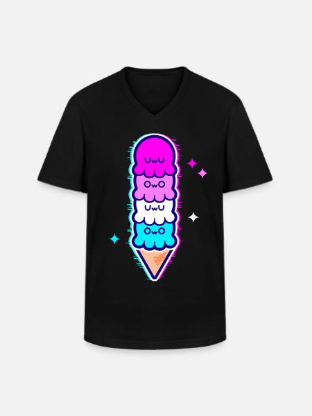UwU Octopus ijs met femboy vlag glitter - Klassiek mannen T-shirt met V-hals - zwart