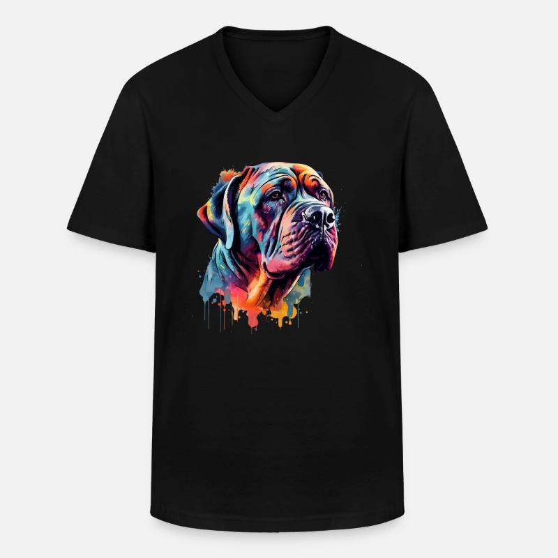 Bunter Mastiff Hund - Männer-T-Shirt mit V-Ausschnitt - Schwarz