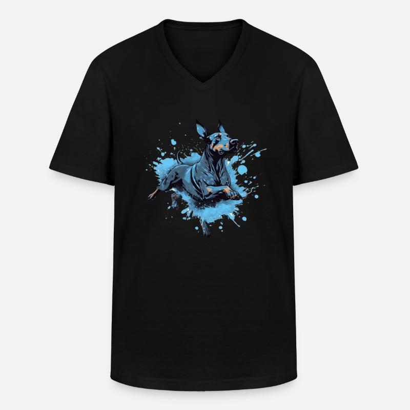 Dobermann Dock-Tauchen ins Wasser - Männer-T-Shirt mit V-Ausschnitt - Schwarz