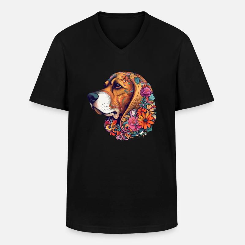 Buntes Beagle-Kunstdesign - Männer-T-Shirt mit V-Ausschnitt - Schwarz