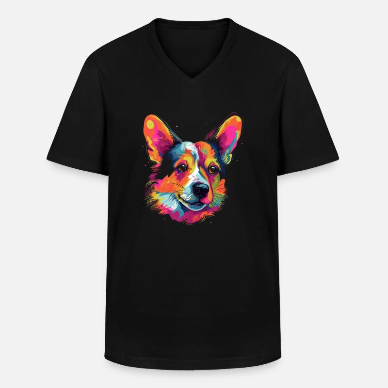 Bunter Corgi - Männer-T-Shirt mit V-Ausschnitt - Schwarz