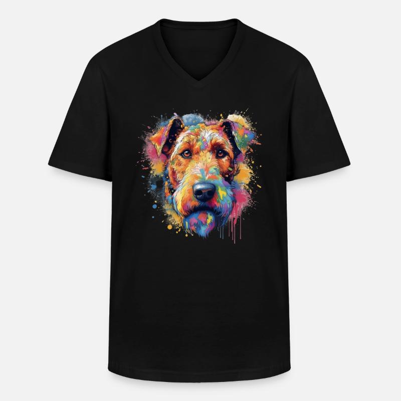 Bunte Airedale-Terrier - Männer-T-Shirt mit V-Ausschnitt - Schwarz