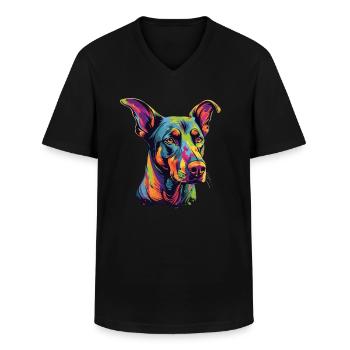 Bunter Dobermann - Männer-T-Shirt mit V-Ausschnitt - Schwarz - Vorne - AI Model Male 178 dark (178cm)