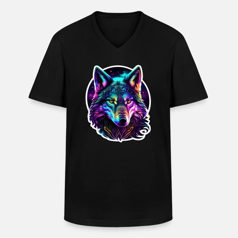 Psychedelic Wolf - Männer-T-Shirt mit V-Ausschnitt - Schwarz