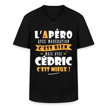 Humour Cédric Apero T shirt Humour Drôles cédric - T-shirt col V Homme - noir - Devant - AI Model Male 178 dark (178cm)