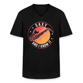 Funny Saxophonist - Saxy And I Know It - Men's V-Neck T-Shirt - black - Front - AI Model Male 178 dark (178cm)