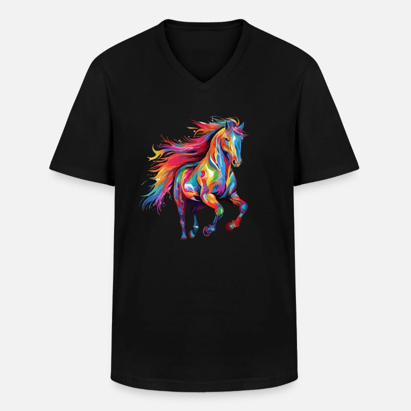 Pferd Farbkleck Farbspritzer Bunt - Männer-T-Shirt mit V-Ausschnitt - Schwarz