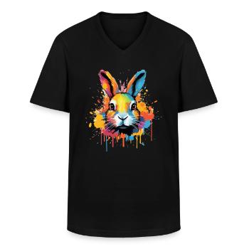 Bunter Hase Farbkleckse Farbspritzer - Männer-T-Shirt mit V-Ausschnitt - Schwarz - Vorne - AI Model Male 178 dark (178cm)