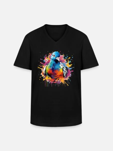 Bunte Taube Farbkleckse Farbspritzer - Männer-T-Shirt mit V-Ausschnitt - Schwarz