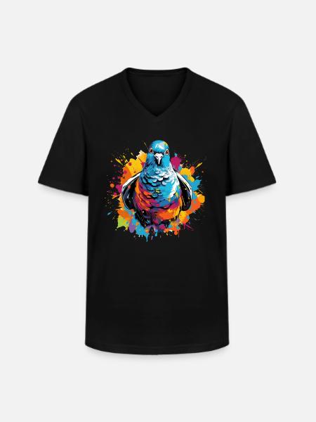 Bunte Taube Farbkleckse Farbspritzer - Männer-T-Shirt mit V-Ausschnitt - Schwarz